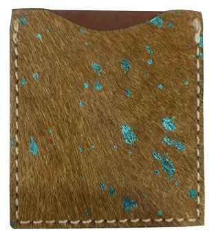 Brown and Teal Acid Wash Hair on Cowhide Stick On Cell Phone Card Wallet